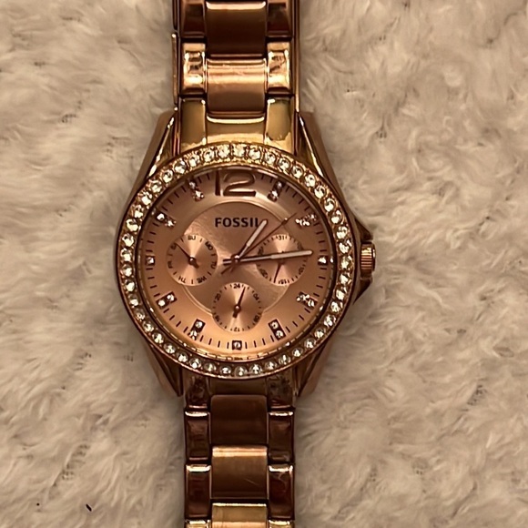 Fossil Womens Riley Multifunction Watch Crystals Rose Gold main image 5
